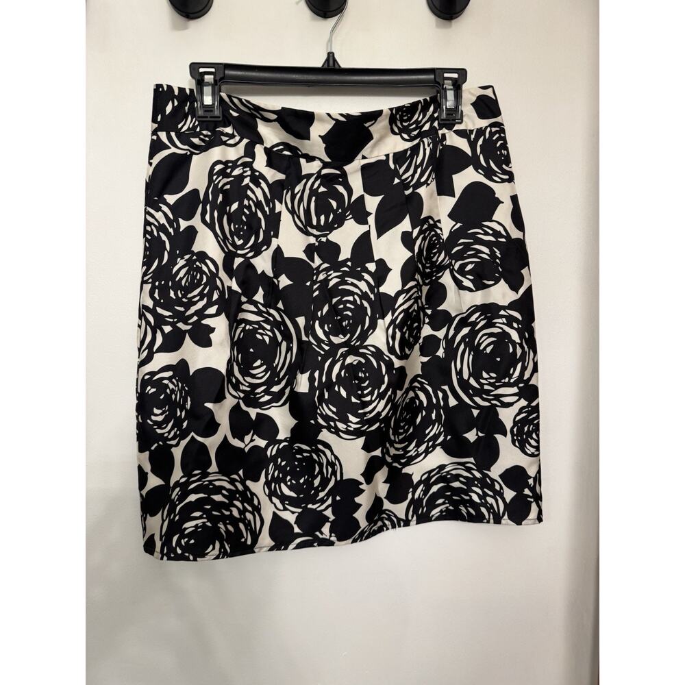 BODEN Women's Black And White Floral Silk Pencil Lined Skirt Size 12R